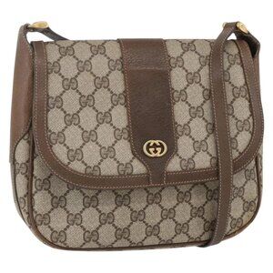 GUCCI GG Supreme Shoulder Bag PVC Beige Gold